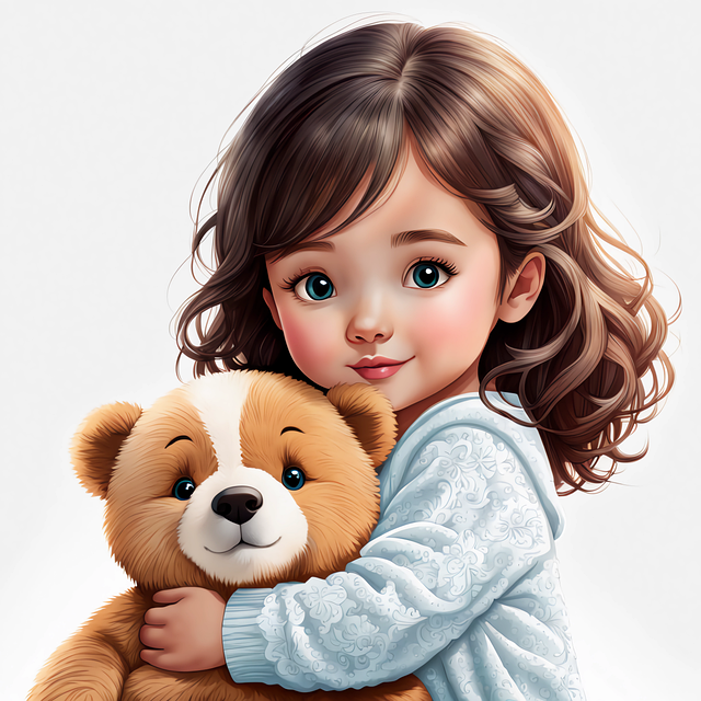 Kleines Mädchen mit Teddybär im Arm