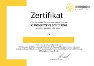 Zertifikat EU AI Act gemäß Artikel 4